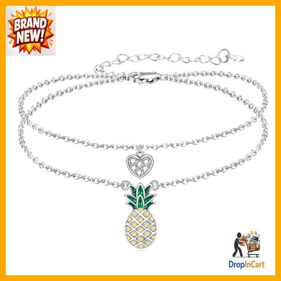 Sterling Silver Adjustable Ankle Bracelets Layered Pineapple Mushroom Star